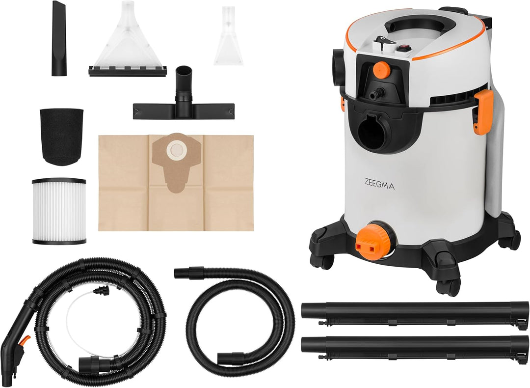 Zeegma ZONDER WASH – 1400W Nass- und Trockensauger mit 4L Wassertank, HEPA-Filter, 13m Aktionsradius