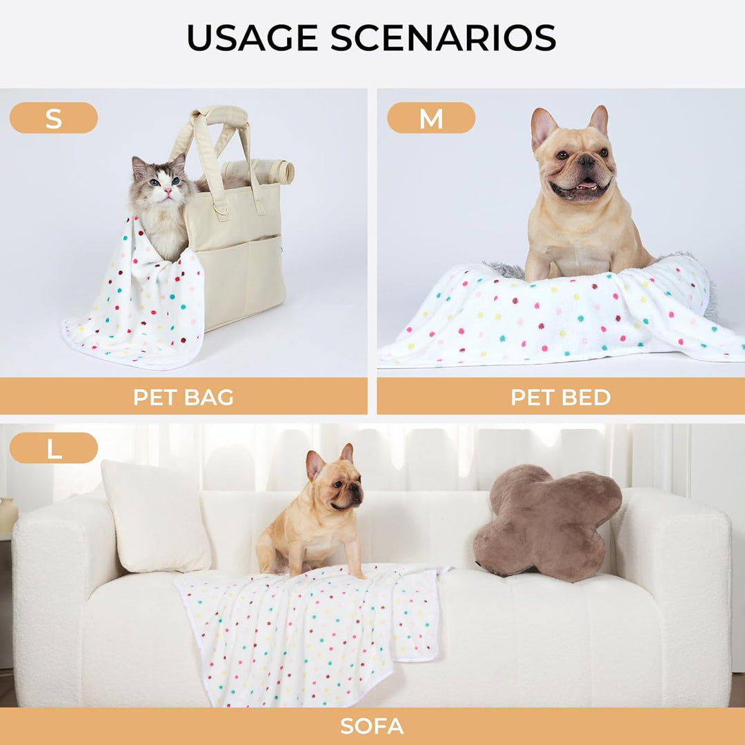 Flanell-Haustierdecke, superweich, niedliches Punktemotiv, Überwurf für Hund, Welpen, Katze, Beige/B