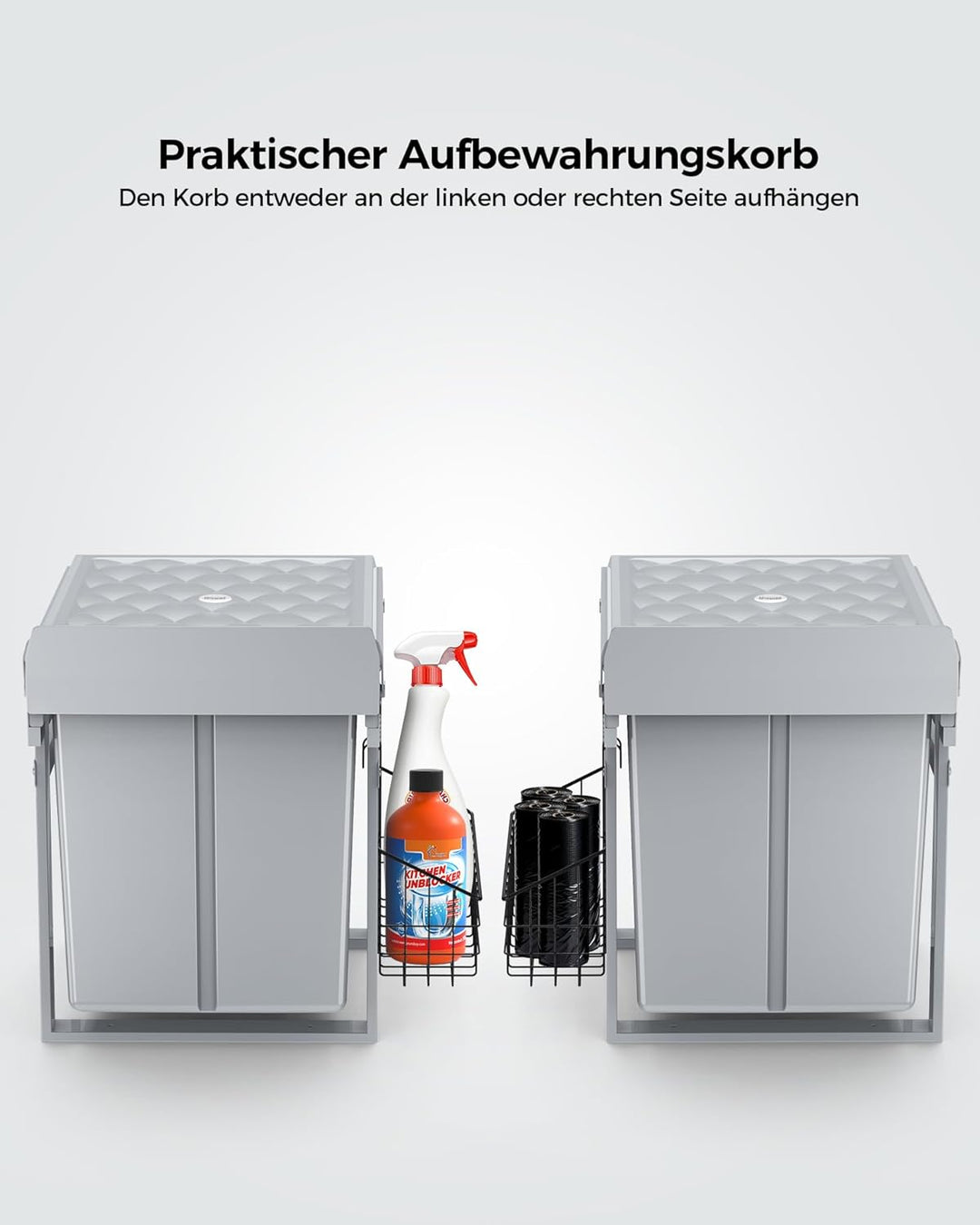 lovewind Abfallsammler Tandem, 2×20L, Mülleimer küche, Mülltrennsystem für Unterschrank，Stahlrahmen,