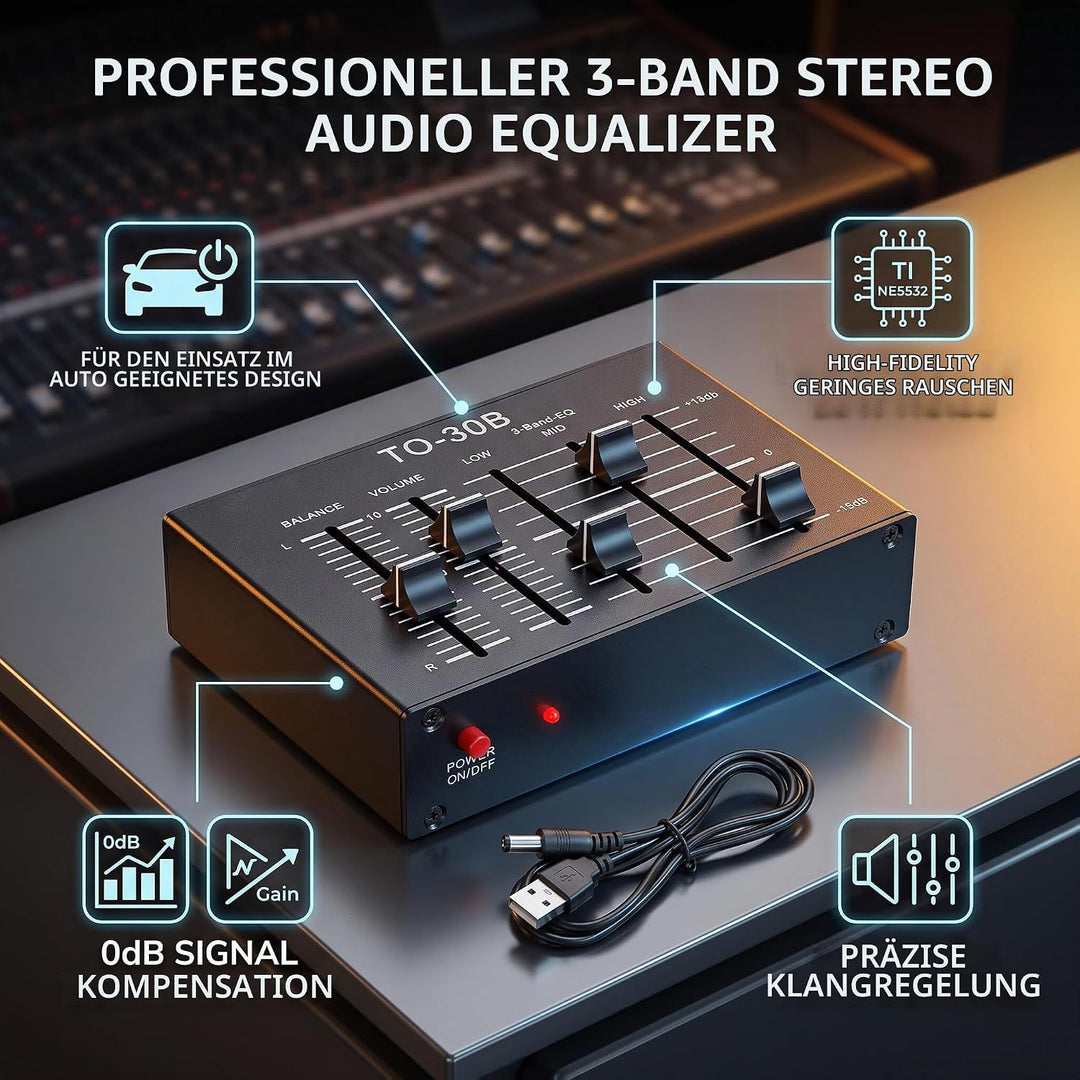 3-Band Equalizer, Stereo Klangverbesserung, Hi-Fi Vorverstärker, Lautstärkeregler für Lautsprecher K