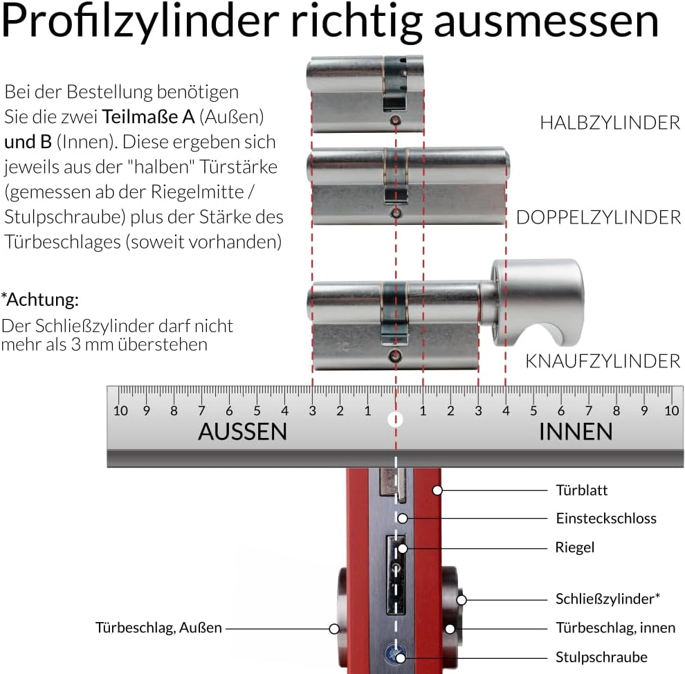 FELGNER Halb-Zylinder Euro Plus Schliesszylinder Profilzylinder Türschloss Sicherheitsschloss für Tü