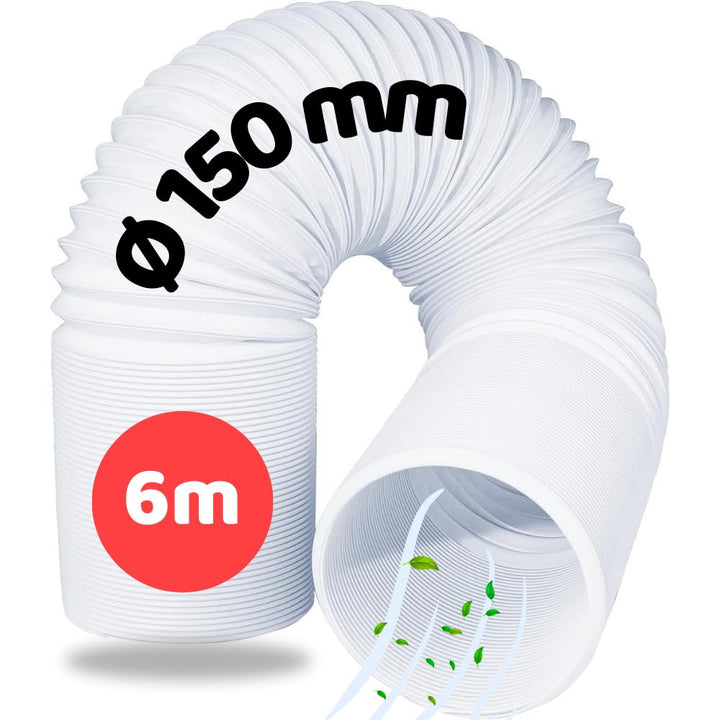 Home Melody Abluftschlauch 150mm 6 Meter PVC flexibel für mobile Klimaanlagen, Wäschetrockner, Abzug