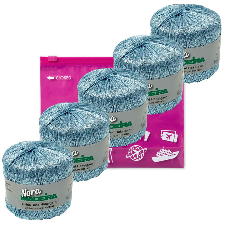 Häkelgarn Glitzergarn Strickgarn metallisiertes Haekelgarn Madeira Nora 5x25g Farbe 333 hellblau, 33