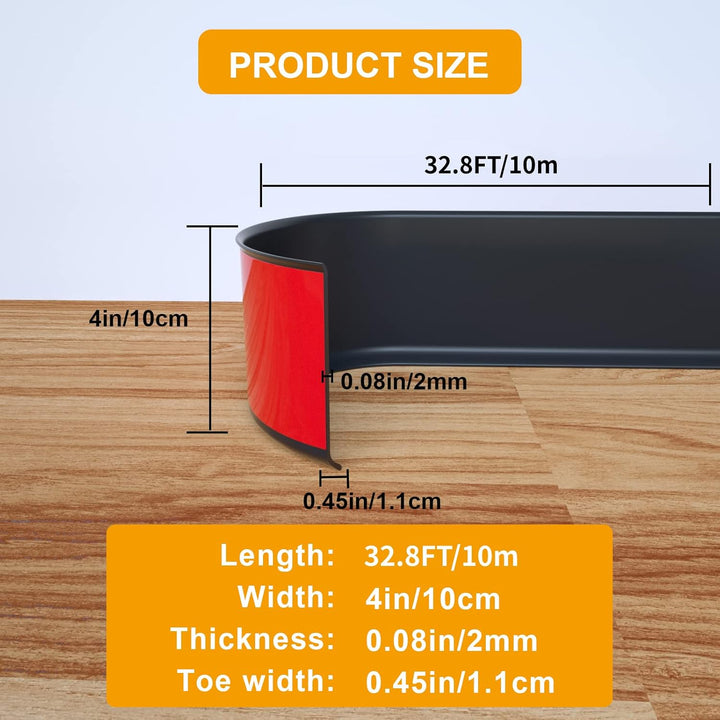 NeatiEase PVC Weichsockelleiste selbstklebend WEISS Knickleiste, 10 cm x 10 Meter(Schwarz) 10cm x 10