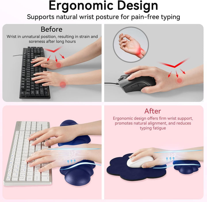Sushret Memory‑Schaum Cloud Handballenauflage Tastatur‑Set, 4‑in‑1: Ergonomische Tastatur Handballen