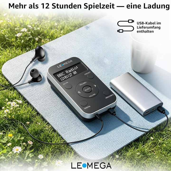 LEMEGA PR1L Taschen-DAB-Radio, FM-Radio, tragbares DAB+-Radio, inkl. Kopfhörer, wiederaufladbare Bat