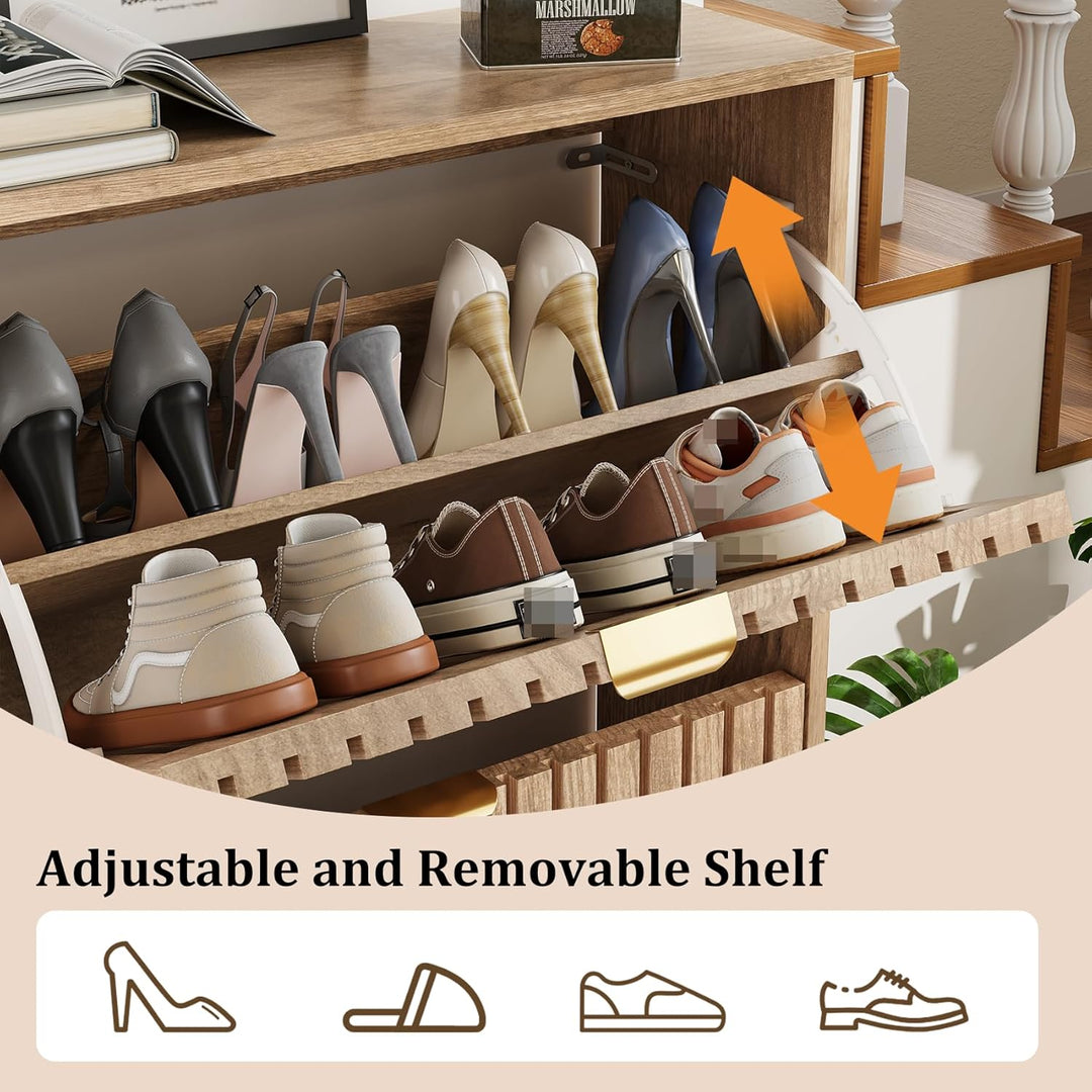 Schuhschrank, Schuhschrank für den Eingangsbereich, mit 2 Klappschubladen, schmaler Schuh-Organizer