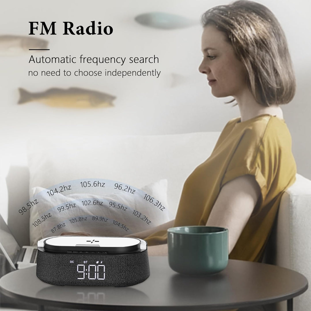 COLSUR Radiowecker Digital mit Wireless Charger, Bluetooth Lautsprecher mit USB-Ladegerät, Smart Wec