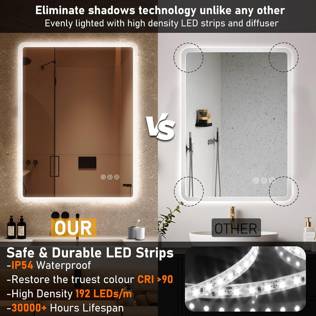 Badezimmerspiegel mit Beleuchtung LED, 60x80cm Spiegel mit Light, Wandspiegel mit Frontbeleuchtung,