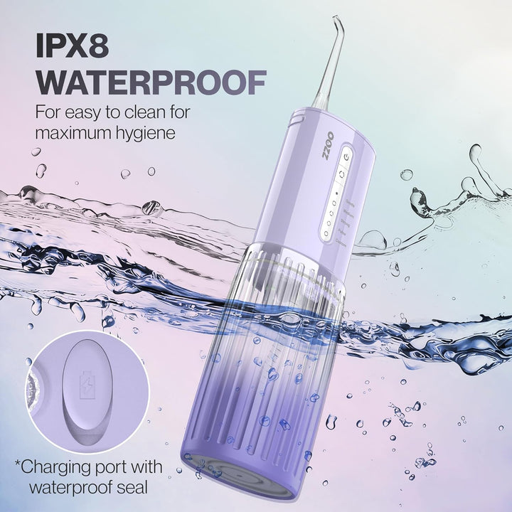 OOZZ Travel Water Flosser, Schnurlose Taschenmunddusche, 5 Druckmodi, 6 Strahlspitzen, USB-wiederauf
