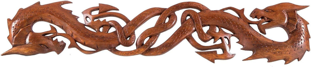 Windalf Handmade Celtic Wandbild Holzornament THORAS 50 cm Zwei Drachen Wandrelief Holz