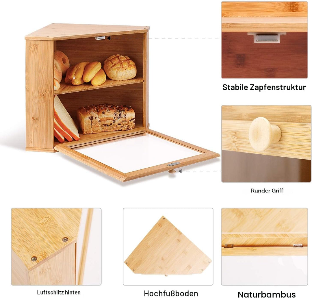 Leader Accessories Brotkasten Bambus Brotbehälter lebensmittelecht Brotaufbewahrung pflegeleicht 32x