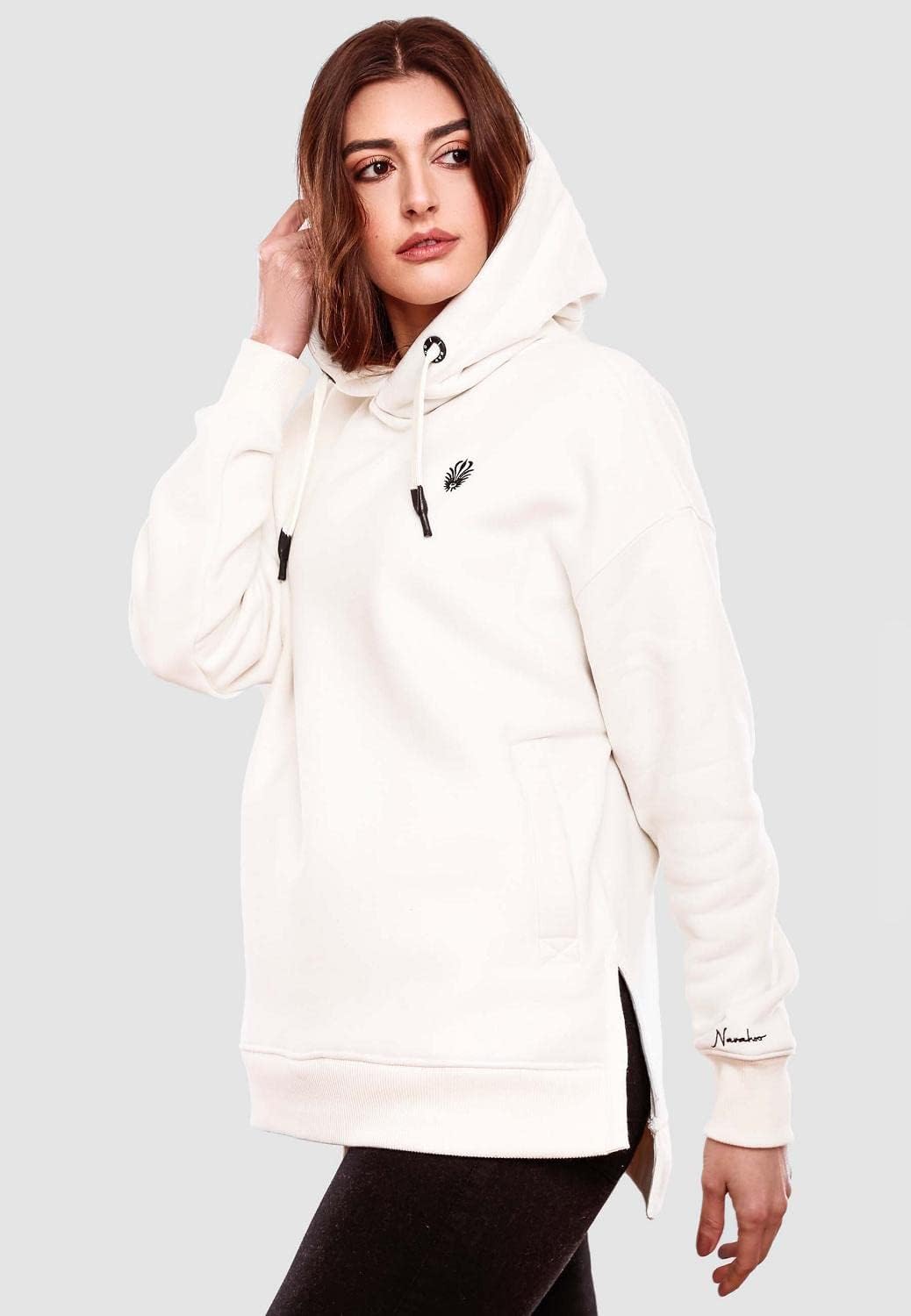 Navahoo Damen Sweatshirt Kapuzenpullover Oversize Long Hoodie Silberengelchen S-XXL S Offwhite, S Of