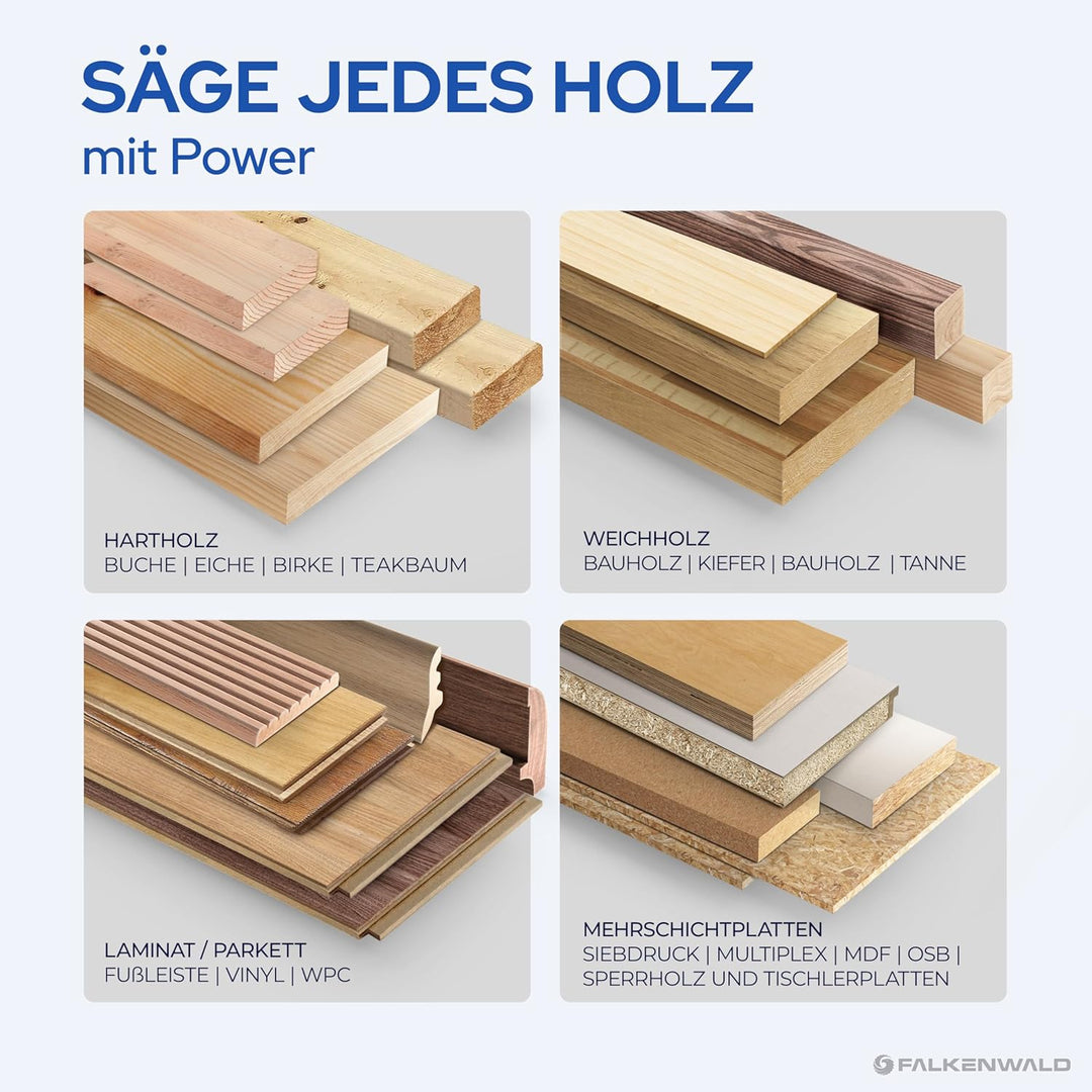 FALKENWALD® Stichsägeblätter Holz 10x T744D – Extra Lang 180mm - Für tiefe Schnitte bis 135mm - T-Sc