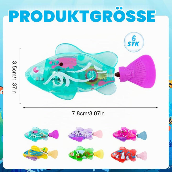 6 Stück Robo Fish, Elektrisch Robo Fisch mit Licht, Elektrische Fische robofische Badewanne Spielzeu