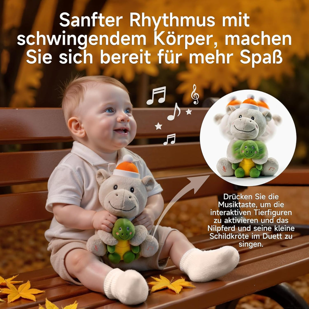 Nilpferd Kuscheltier Baby, Hippo und Schildkröte Interaktives Singendes Sprechendes Plüschtier, Flus