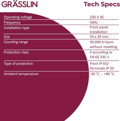 GRÄSSLIN 05.20.0004.1 taxxo 712 SA - analoger Betriebsstundenzähler I 50,2 x 25,2 mm I Stundenzähler