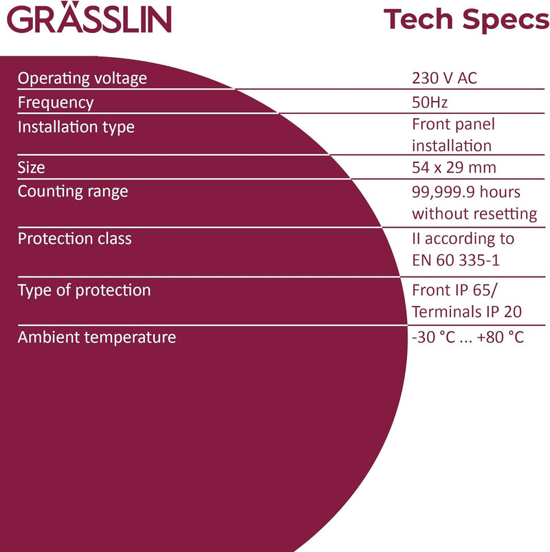 GRÄSSLIN 05.20.0004.1 taxxo 712 SA - analoger Betriebsstundenzähler I 50,2 x 25,2 mm I Stundenzähler