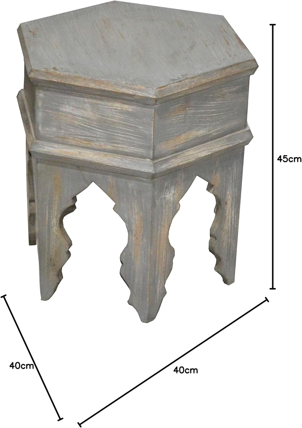 Marokkanischer Vintage Beistelltisch Hocker aus Holz Inam Grau ø 50cm rund | Orientalischer runder T