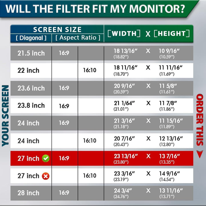 STARY Blickschutzfolie für 27 Zoll 16:9 Ultra-Slim Bezel Monitor Selbstklebend Abnehmbar ohne Rückst