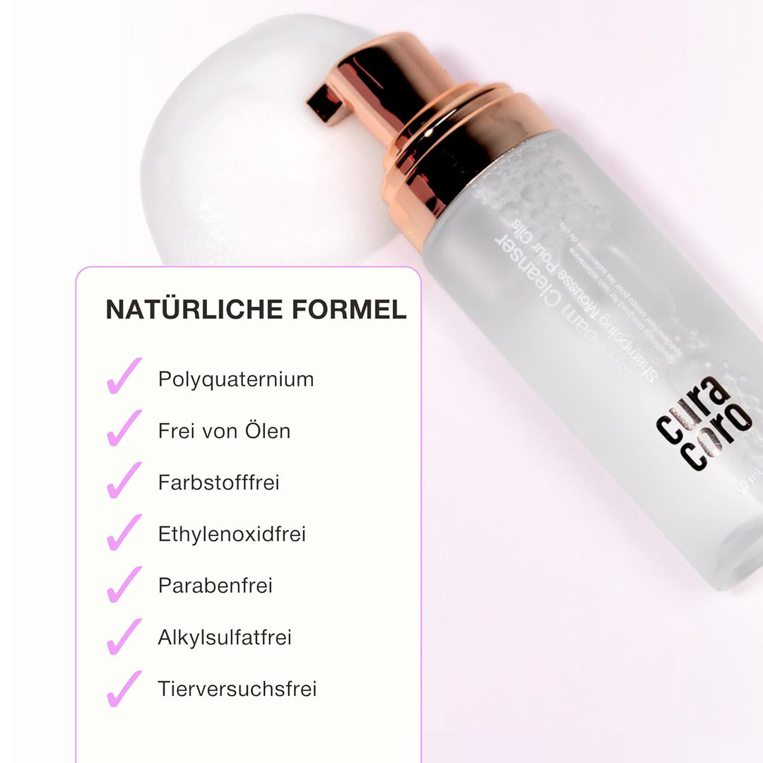 Curacoro 60ML Wimpernreiniger (Duftfrei) – Wimpernshampoo für Wimpernverlängerungen, Schaumreiniger