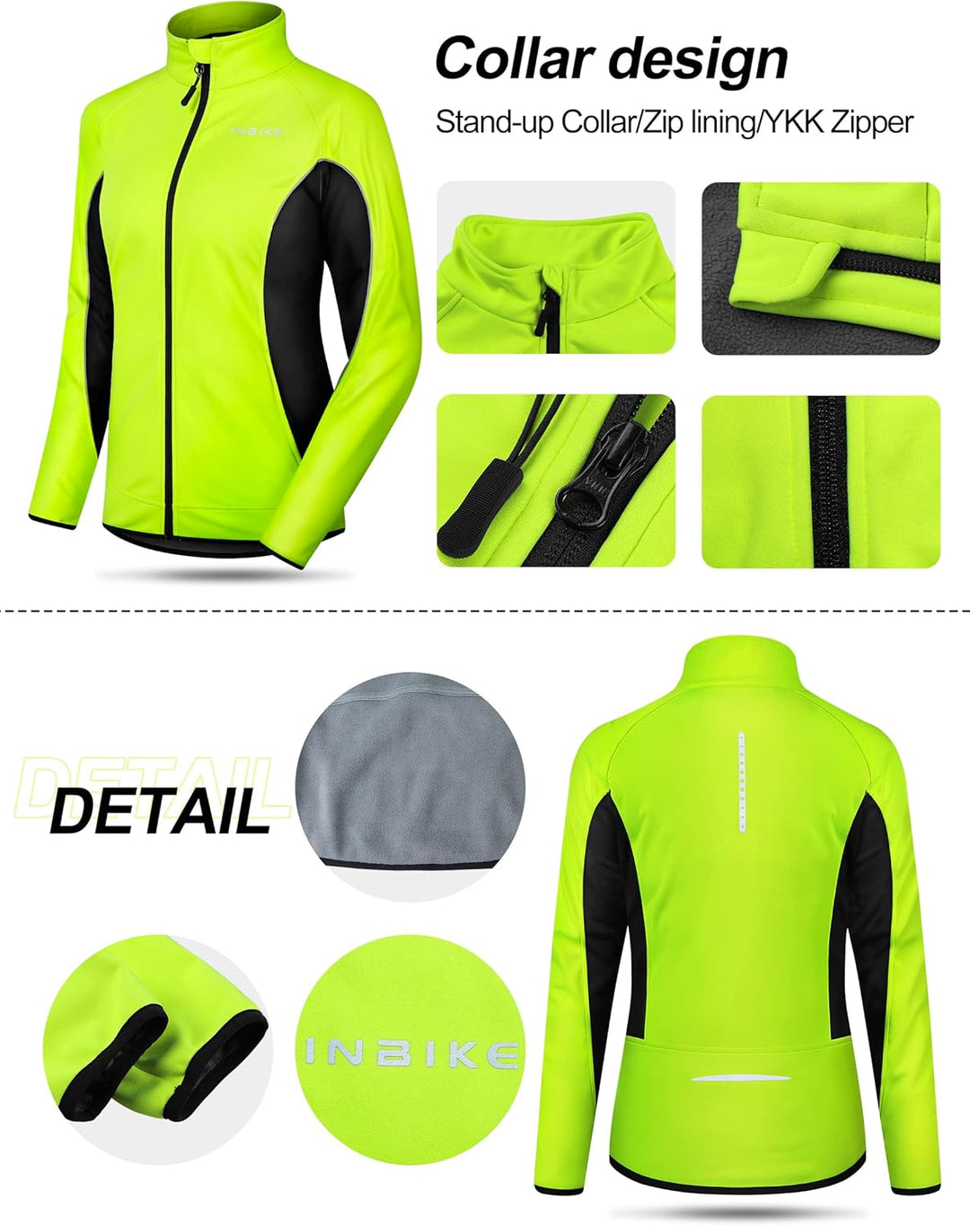 INBIKE Fahrradjacke Damen Winter Thermo Reflektierend Wasserabweisend Winddicht Atmungsaktiv Radjack