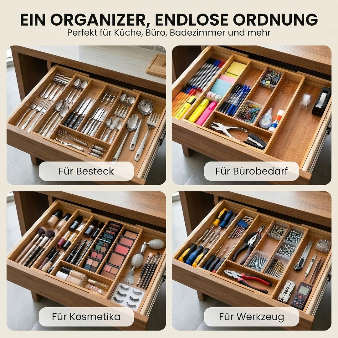 Dimono® Besteckkasten für Schublade 45,5cm ausziehbarer Besteckeinsatz Ausziehbar Bis 45,5 Cm, Auszi
