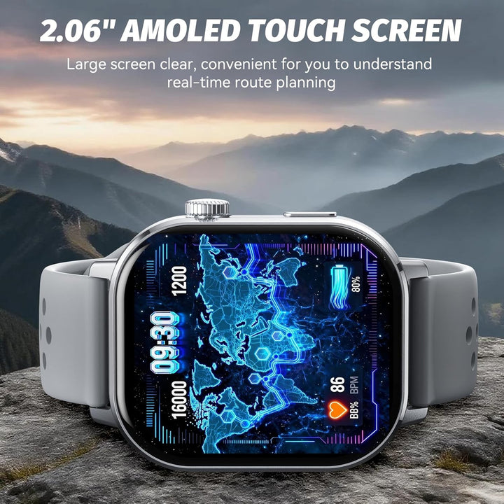 uaue Smartwatch Damen Herren mit GPS, 2.06" AMOLED Display, 5ATM Wasserdicht, Bluetooth Anruf, 178+