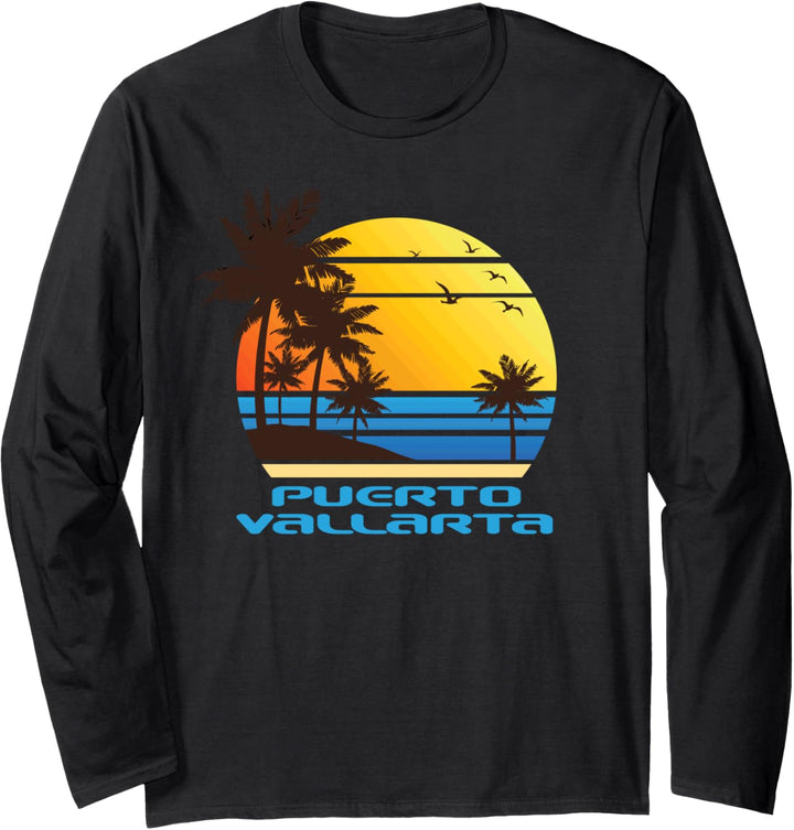 Puerto Vallarta Beach Surf Summer Sunset Palm Trees Langarmshirt