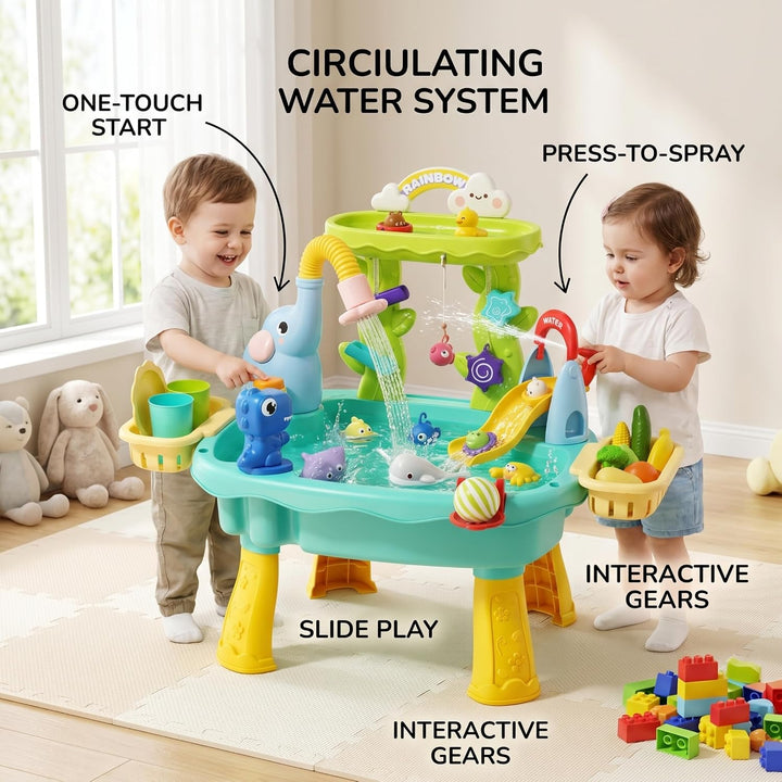 Wassertisch für Kinder, 2-lagiger 6-in-1-Wasserspieltisch, blaues Kinderspielzeug mit zirkulierender
