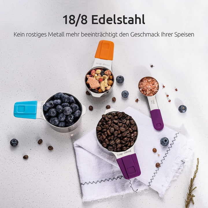 U-Taste Magnetische Messbecher und Messlöffel 13 Stück aus 18/8 Edelstahl: 7 Cup Messbecher und 5 TL