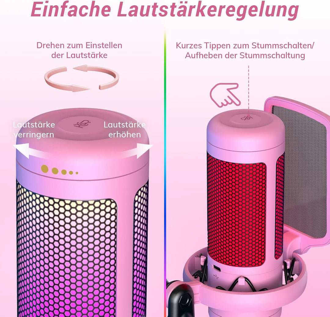 TONOR RGB Gaming Mikrofon PC Set Heilligkeit Verstellbar, USB Microphone mit Mikrofonarm für Compute