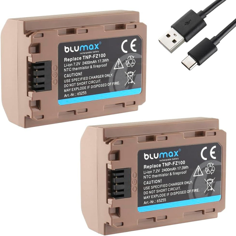 2X Blumax Akku ersetzt Sony NP-FZ100 (2400mAh) mit USB Typ-C Ladebuchse - NTC-Sensor & V1-Gehäuse -