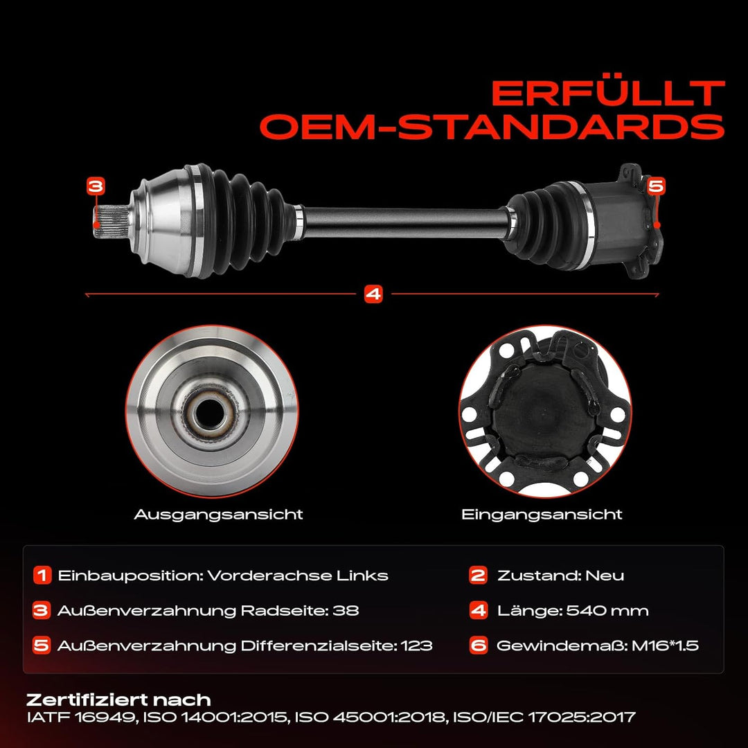 Frankberg 1x Antriebswelle Automatikgetriebe Vorderachse Links Kompatibel mit A6 4F2 C6 2.0L-3.2L 20