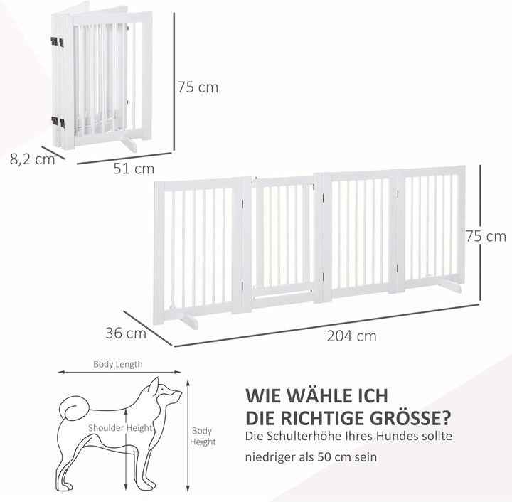 PawHut Absperrgitter Hunde 75 cm Schutzgitter aus Holz Freistehendes Hundegitter mit Tür Sicherheits
