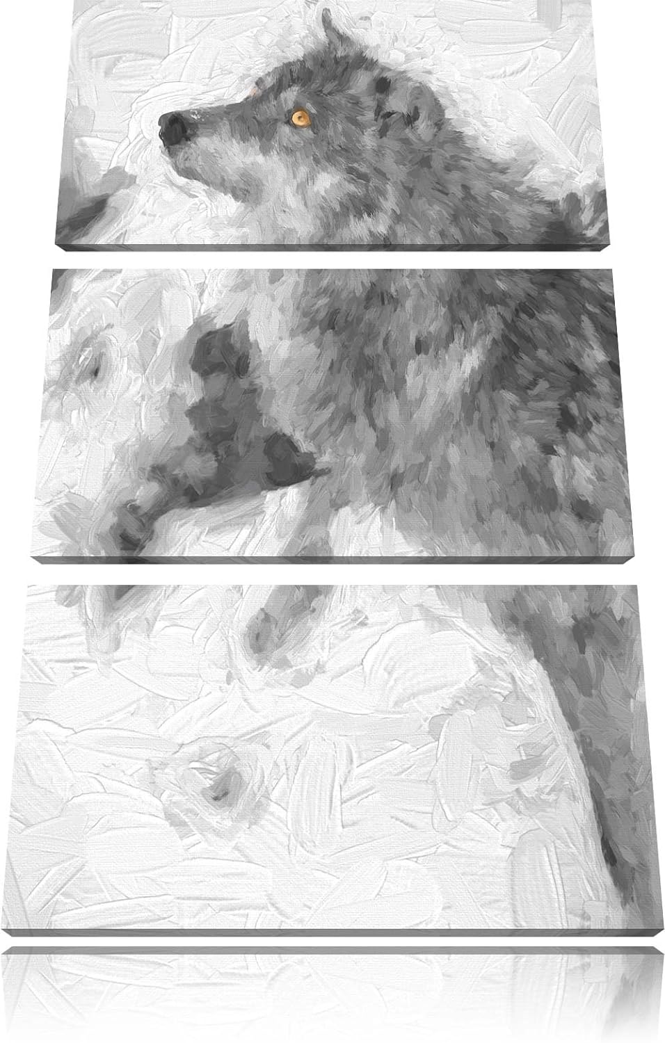 schöner Wolf im Schnee schwarz/weiss Deluxe 3-Teiler Leinwandbild 120x80 Bild auf Leinwand, XXL ries