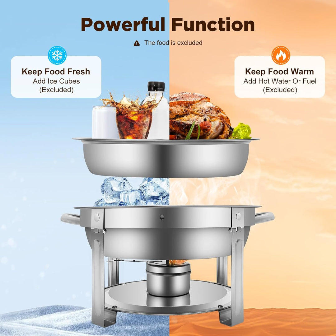 7.5L Edelstahl Rund Chafing Dish, Speisenwärmer Profi Set, Warmhaltebehälter, mit Brennstoffpastenbe