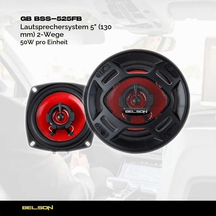 Belson BSS-525FB Lautsprecher-Set, Koaxial, 12,7 cm (5 Zoll), 2-Wege, 100 W, Schwarz