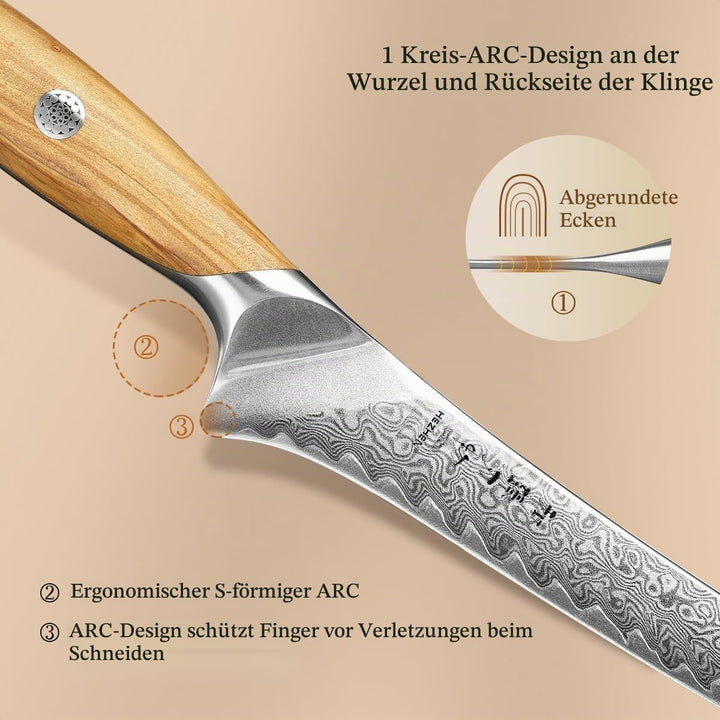 HEZHEN 73 Lagen Damaststahl Filetiermesser, Professionelles Fischmesser, Damast Ausbeinmesser, Full