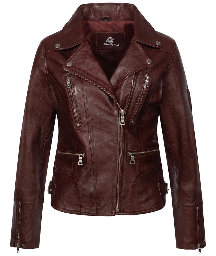 Rock Creek Damen Lederjacke echt Leder Jacke D-490 M Weinrot, M Weinrot