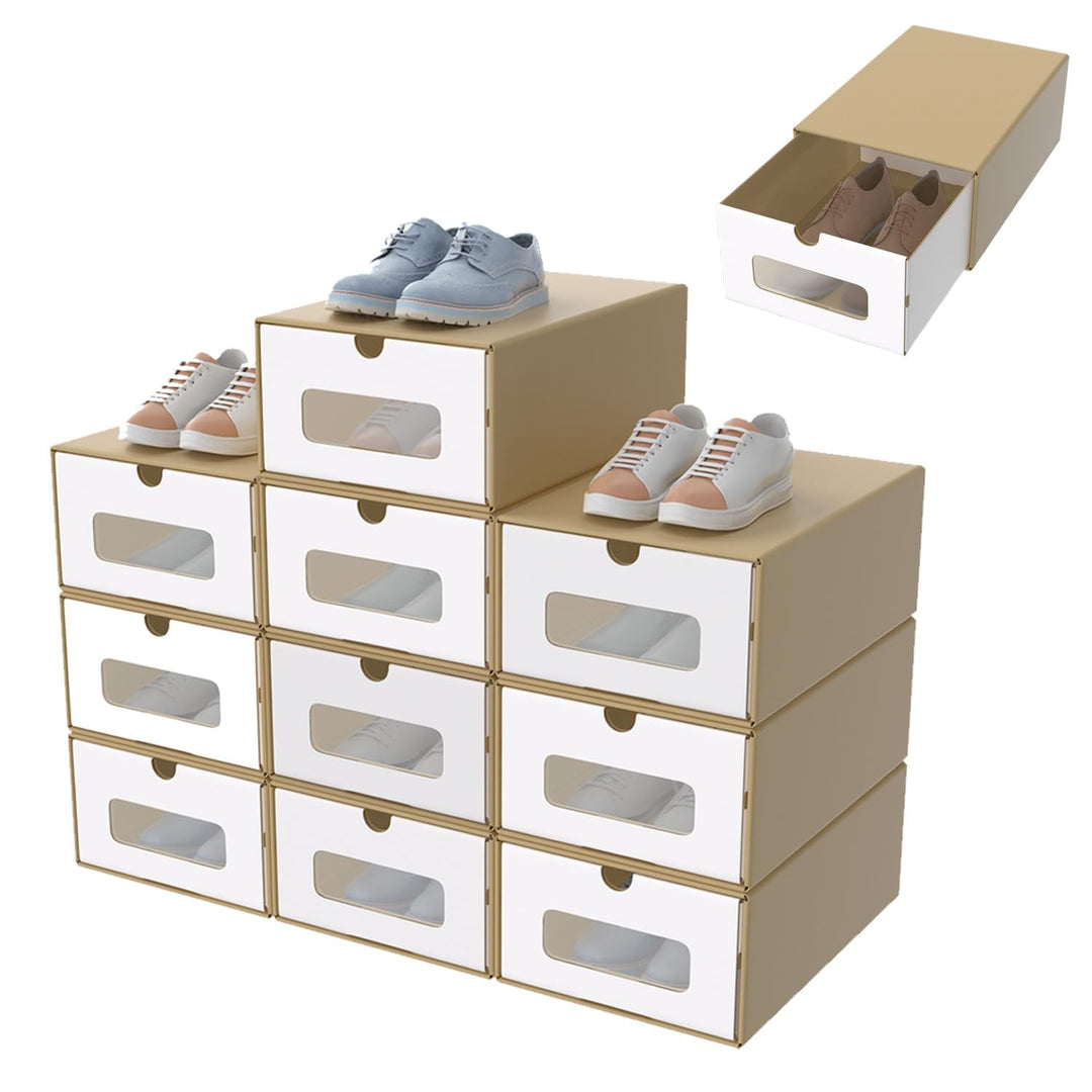 10 Stück Schuhboxen Stapelbar Boxen-Set,Aufbewahrungsbox Schubladen aus Pappe Karton,Schuhkarton Ord