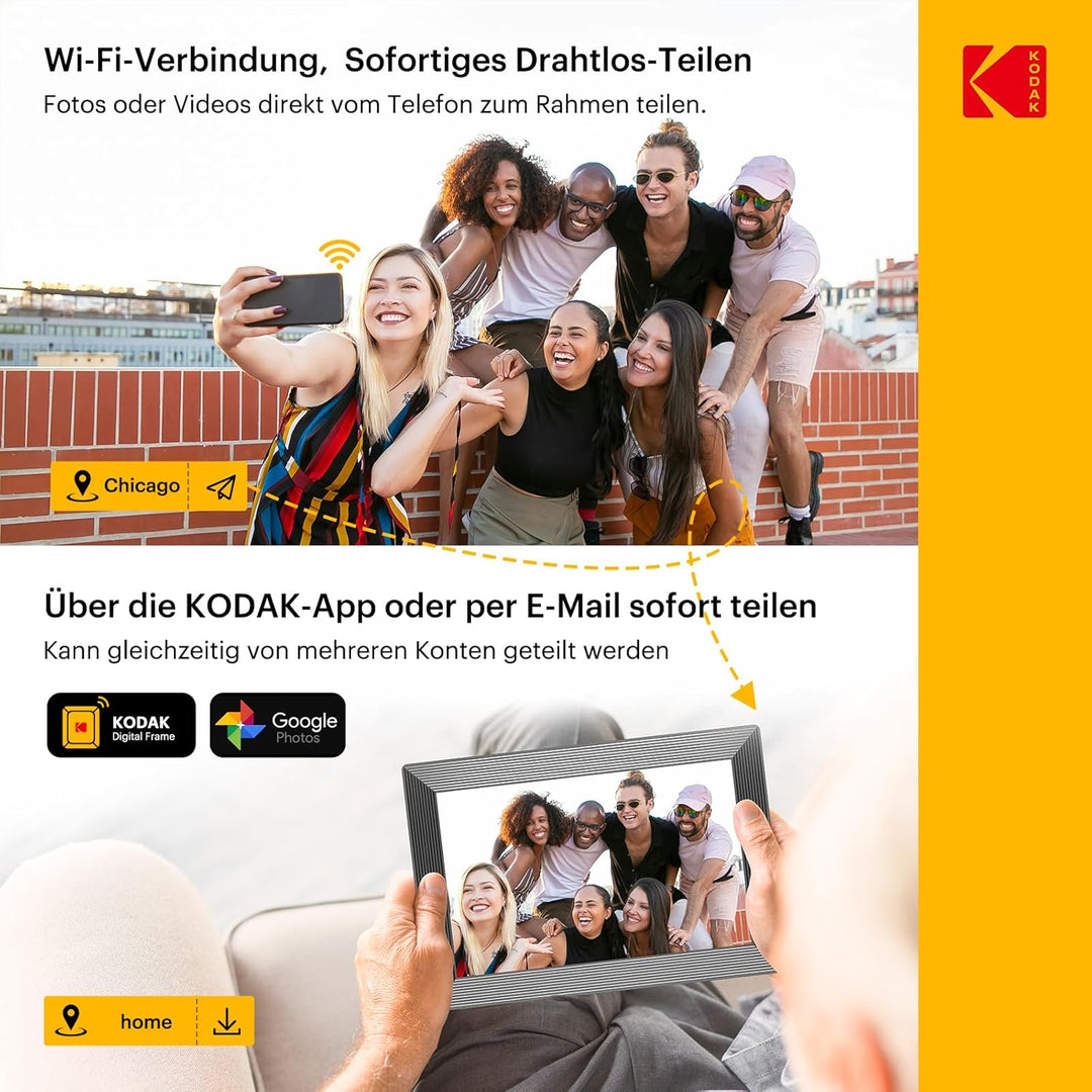 KODAK 10,1 Zoll Digitaler Bilderrahmen WLAN ，1280x800 HD IPS Touchscreen Elektronischer Fotorahmen,