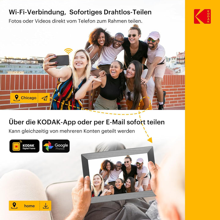 KODAK 10,1 Zoll Digitaler Bilderrahmen WLAN ，1280x800 HD IPS Touchscreen Elektronischer Fotorahmen,