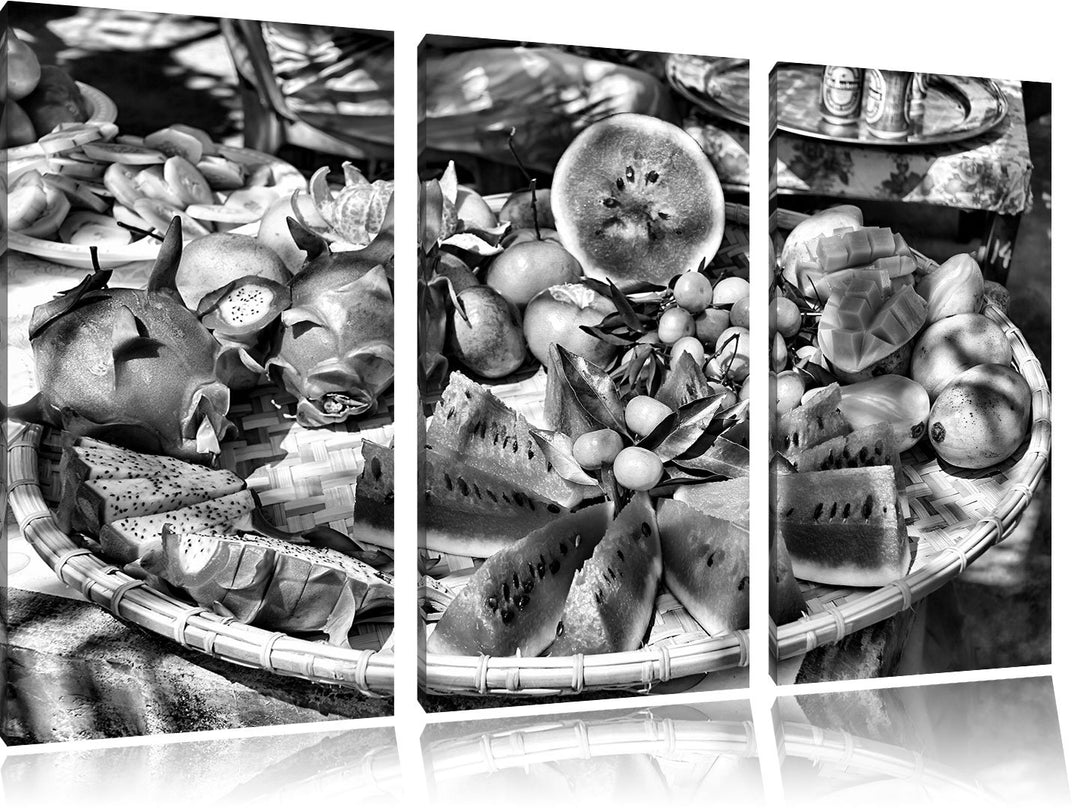 Pixxprint exotischer Fruchtteller als Leinwandbild/Grösse: 3 Teilig (120x80) cm/Wandbild/Kunstdruck/