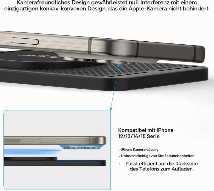 polmxs für Magsafe Autoladegerät, 15W Magnetisches Induktive Ladestation Auto rutschfest Schnell Wir