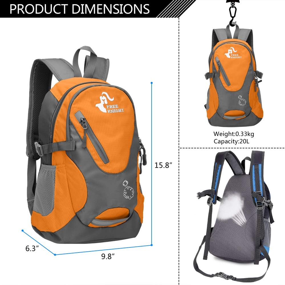 Kleiner Tagesrucksack 20L Radfahren Wanderrucksack Wasserdichter Reiserucksack Leichtgewicht (Orange