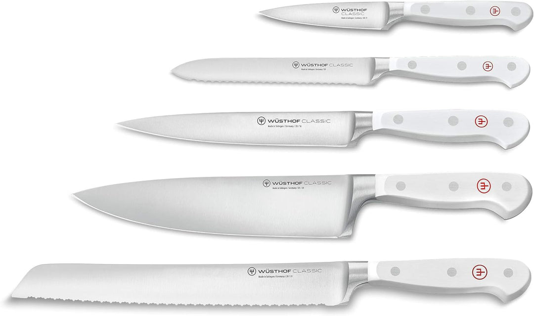 WÜSTHOF Classic White Messerblock mit 5 Artikeln 5-teilig, inkl. Brotmesser