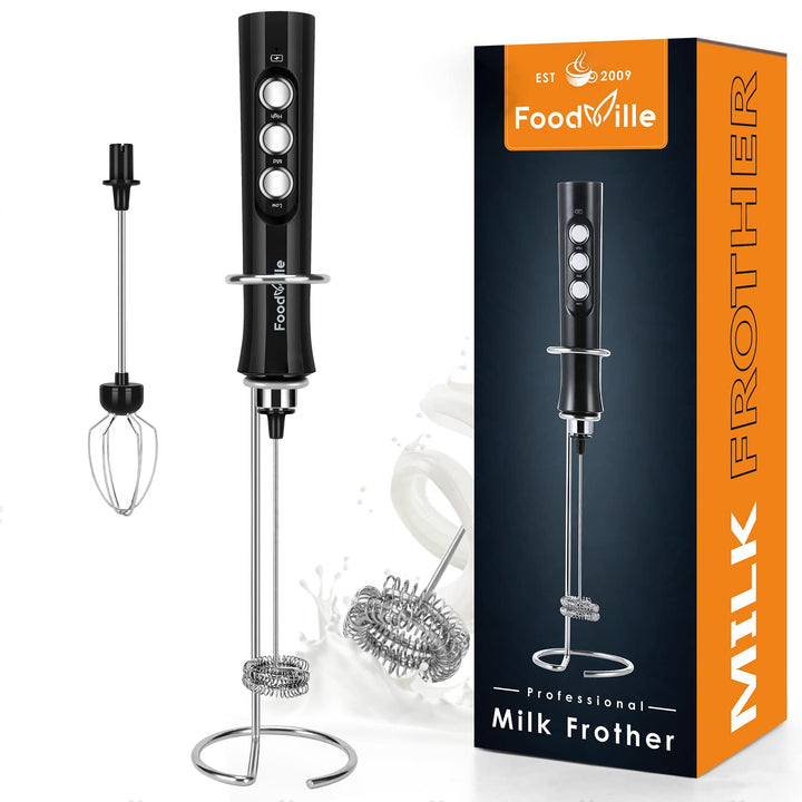 FoodVille 2-in-1 Elektrischer Milchaufschäumer, Kunststoff, schwarz, Schwarz