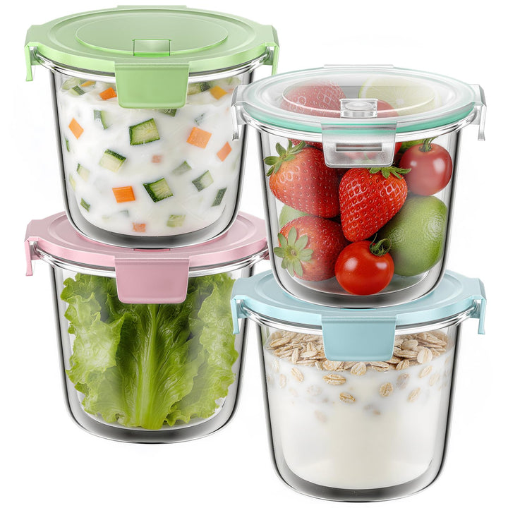 4er Set Runde Glasbehälter mit Deckel, 710 ml Meal Prep Gläser für Suppe, Salat, Müsli – Luftdicht,