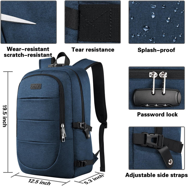 AMBOR Laptop Rucksack Herren mit USB-Ladeanschluss Rucksack Damen Anti-Diebstahl Rucksack für 17,3 Z